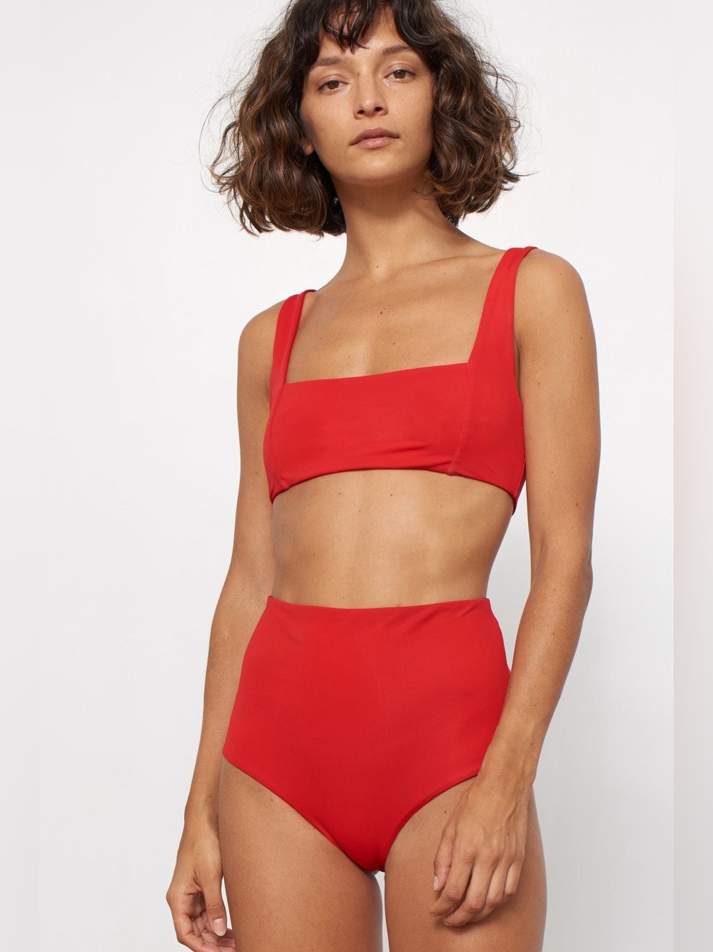 Mara Hoffman Red Square-Neck High-Waist Bikini Set